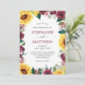 Zonnebloem Bourgondië Bloemen Border Wedding Kaart (Staand voorkant)