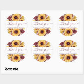Zonnebloem Bourgondië Bloemen bruiloft Dank u Ronde Sticker (Vel)