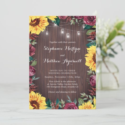 Zonnebloem Bourgondië Floral Wood Jar Lights Bruil Kaart (Staand voorkant)