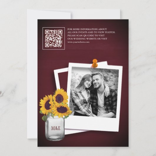 Zonnebloem Bourgondië Foto QR Code Huwelijk Save The Date (Achterkant)
