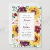 Zonnebloem Bourgondië Herfst Goud Bloemen Bruiloft Kaart (Voorkant)