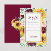 Zonnebloem Bourgondië Herfst Goud Bloemen Bruiloft RSVP Kaartje (Voorkant / Achterkant)