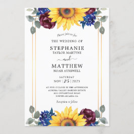 Zonnebloem Bourgondië Marine Bloemen Gouden bruilo Kaart