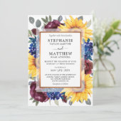 Zonnebloem Bourgondië Navy Bloemen Border Fall Wed Kaart (Staand voorkant)