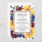 Zonnebloem Bourgondië Navy Bloemen Border Fall Wed Kaart (Voorkant / Achterkant)