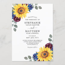 Zonnebloem Bourgondië Navy Waterverf Floral Weddin