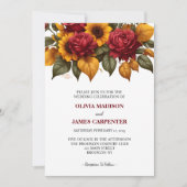 Zonnebloem Bourgondië rode roos bruiloft uitnodigi Kaart (Voorkant)