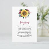 Zonnebloem Bourgondië Roos Bloemen bruiloft Informatiekaartje (Staand voorkant)
