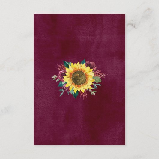 Zonnebloem Bourgondië Roos Bloemen bruiloft Informatiekaartje (Achterkant)