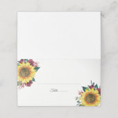 Zonnebloem Bourgondië Roos Bloemen bruiloft Plaatskaartje (Buitenkant ongevouwen)