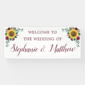 Zonnebloem Bourgondië Roos Bloemen bruiloft Welkom Spandoek (Horizontaal)