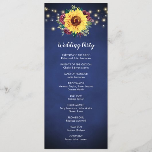 Zonnebloem Bourgondië Roos Bloemenverlichting Mari Programmakaart (Achterkant)