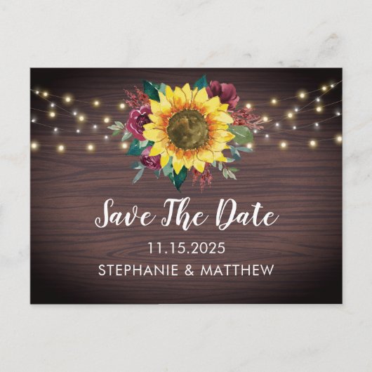 Zonnebloem Bourgondië Roos Lichten Houten Bewaar D Aankondigingskaart (Voorkant)
