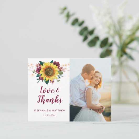 Zonnebloem Bourgondië Roos Lights Foto Dank u Briefkaart (Staand voorkant)