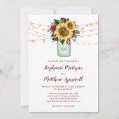 Zonnebloem Bourgondië Roos Lights Mason Jar Weddin Kaart (Voorkant)