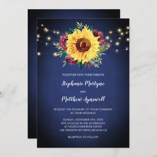 Zonnebloem Bourgondische Rozen Lights Navy Blue Br Kaart (Voorkant / Achterkant)