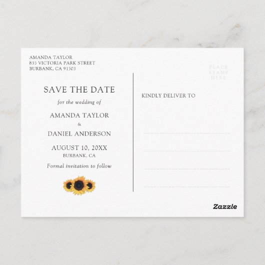 Zonnebloem Bourgundy Wood Rustic Save the Date Briefkaart (Achterkant)