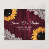 Zonnebloem Bourgundy Wood Rustic Save the Date Briefkaart (Voorkant)