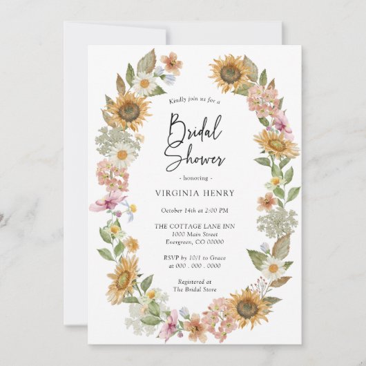 Zonnebloem Bridal Shower-uitnodigingen Kaart (Voorkant)