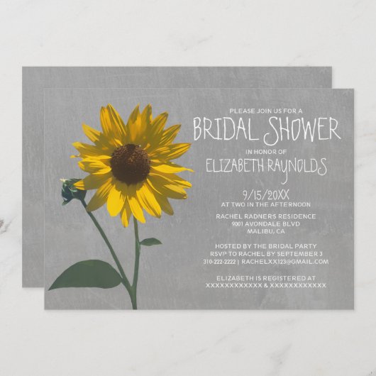 Zonnebloem Bridal Shower-uitnodigingen Kaart (Voorkant / Achterkant)