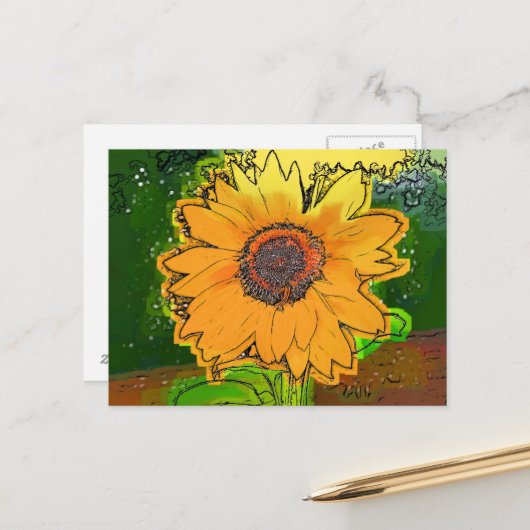 ZONNEBLOEM BRIEFKAART (Voorkant / Achterkant in situ)