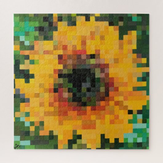 Zonnebloem Bright Floral Pixel Art Legpuzzel (Verticaal)