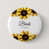 Zonnebloem Bruid Wit Geel Trouwdag Ronde Button 5,7 Cm (Voorkant)