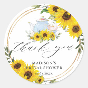 Zonnebloem Bruids Baby shower Tea Party Dank u Ronde Sticker