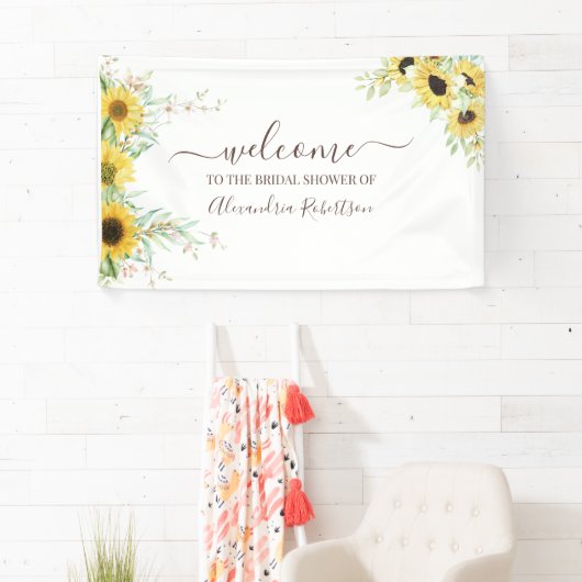 Zonnebloem Bruids Trouwdouche Welkom Banner (Insitu)