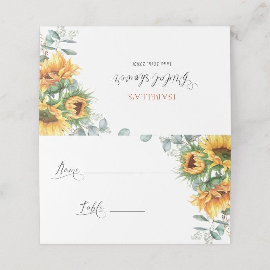 Zonnebloem Bruidsdouche Plaatskaartje (Buitenkant ongevouwen)