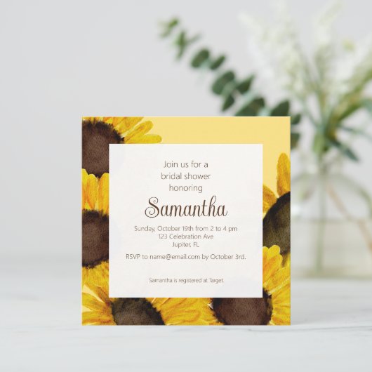 Zonnebloem Bruidsdouche Uitnodiging (Staand voorkant)