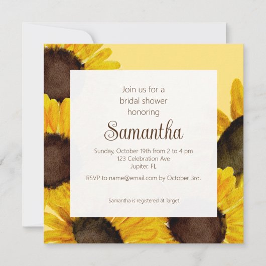 Zonnebloem Bruidsdouche Uitnodiging (Voorkant)
