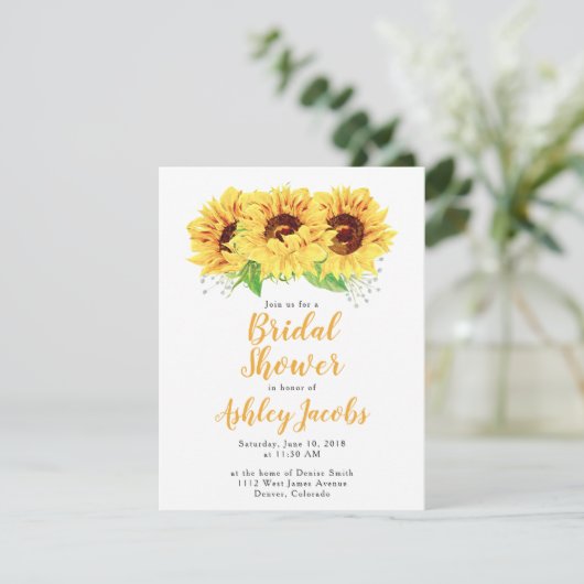 Zonnebloem Bruidsdouche Uitnodiging Waterverf (Staand voorkant)
