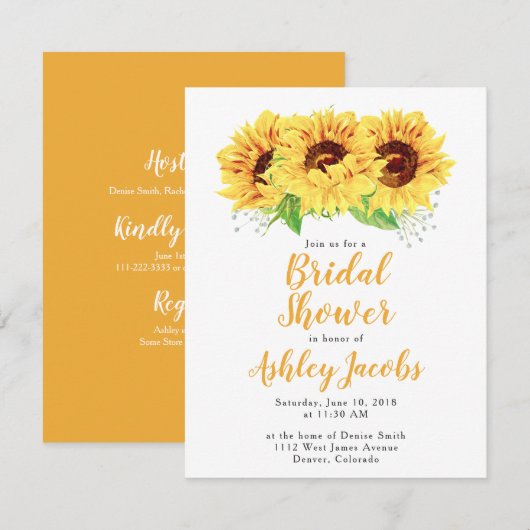 Zonnebloem Bruidsdouche Uitnodiging Waterverf (Voorkant / Achterkant)