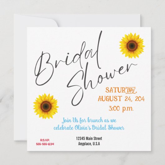 ZONNEBLOEM BRUIDSDUIK PLATTE UITNODIGING (Achterkant)