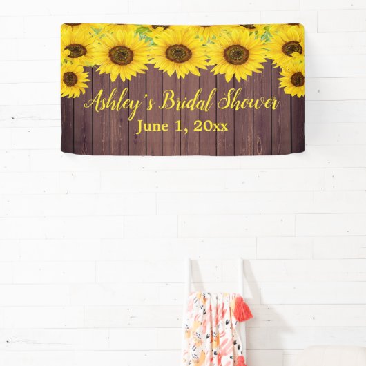Zonnebloem Bruidsfeest Backdrop Rustieke Houten Pr Spandoek (Insitu)