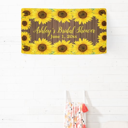 Zonnebloem Bruidsfeest Backdrop Rustieke Houten Pr Spandoek (Insitu)
