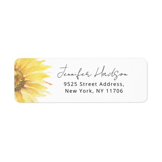Zonnebloem bruidsfeest retouradres etiket (Voorkant)