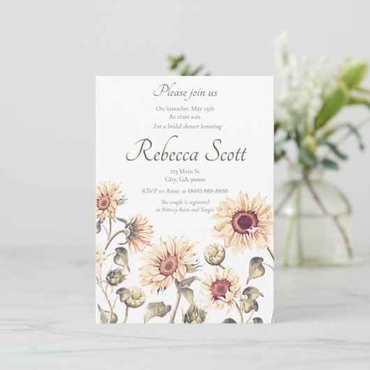 Zonnebloem Bruidsfeest Uitnodiging (Staand voorkant)