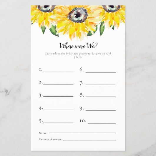 Zonnebloem Bruidsfeestje Spel Waar Waren We Flyer (Voorkant)