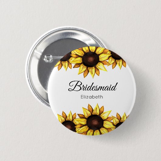Zonnebloem Bruidsmeisje Trouw Geel Witte Bloemen Ronde Button 5,7 Cm (Voorkant /achterkant)