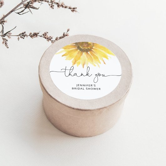 Zonnebloem bruidsshower klassieke ronde sticker