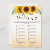 Zonnebloem bruiloft A-Z Vrijgezellenfeest spel Kaart (Voorkant)