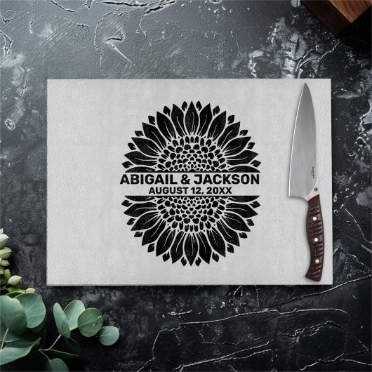 Zonnebloem Bruiloft Aangepaste Naam & Datum Snijplank