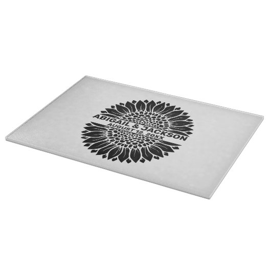 Zonnebloem Bruiloft Aangepaste Naam & Datum Snijplank (Hoek)