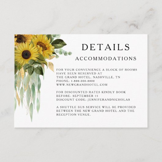 Zonnebloem Bruiloft Accommodaties Details Informatiekaartje (Voorkant)