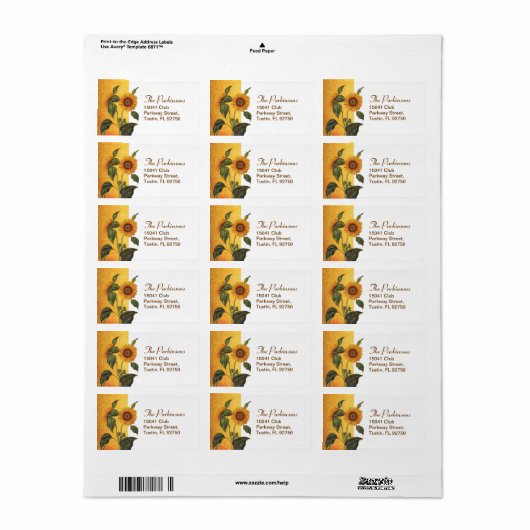 Zonnebloem bruiloft adres label (Full Sheet)