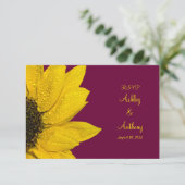 Zonnebloem bruiloft antwoord Kaart - Wijn en Geel (Staand voorkant)