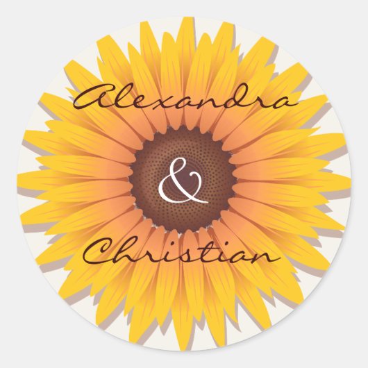 Zonnebloem bruiloft Bewaar de datum aankondiging Ronde Sticker (Voorkant)