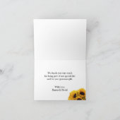 Zonnebloem bruiloft Bloempot Rustieke schuur Hout Bedankkaart (Binnen)